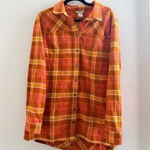 Duluth Trading Co Women's Orange Plaid Tunic Flannel